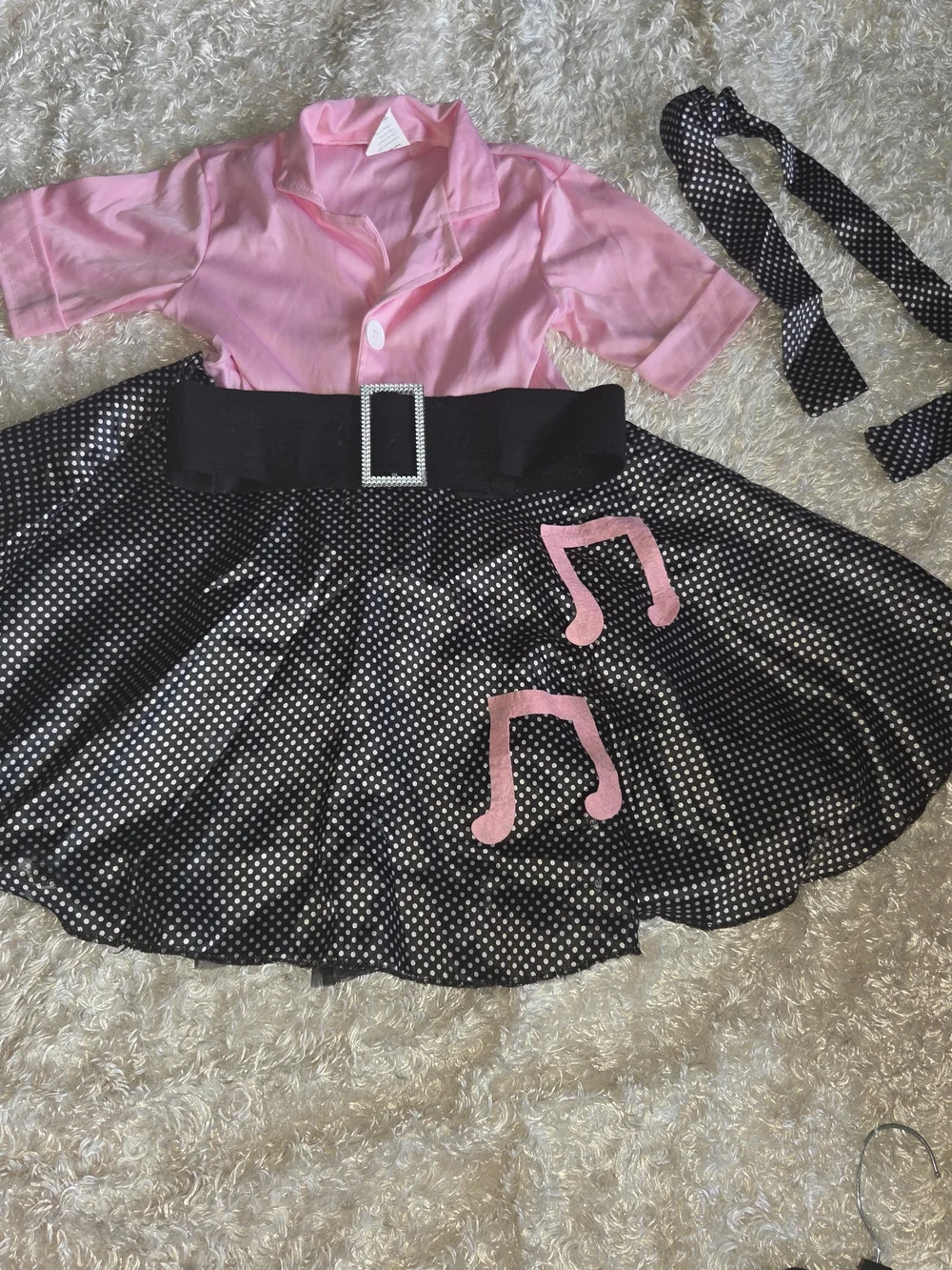 50s Sock Hop Halloween CosPink & Black Polka Dot Kids 50s Poodle-Style Costume